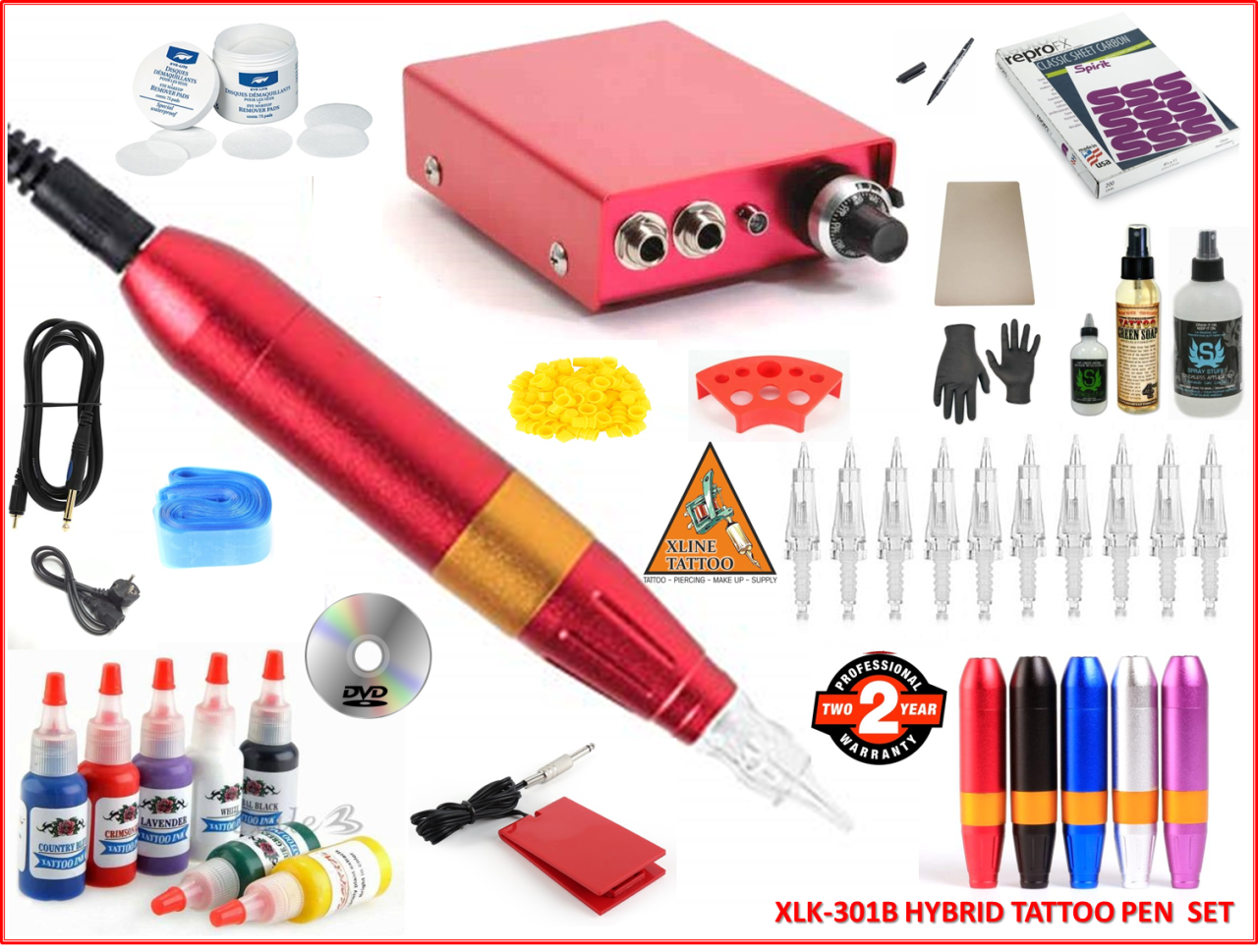XL-301B HYBRID ÇANTALI KIRMIZI KALEM TİPİ TATTOO DÖVME MAKİNASI SETİ - SWISS MOTOR