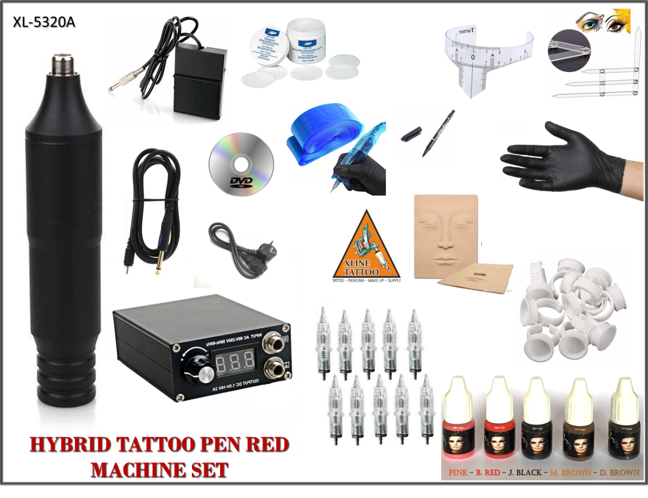 XL-5320 HYBRID ÇANTALI RED TATTOO PEN KALICI MAKYAJ MAKİNASI SETİ - 20 PARÇ