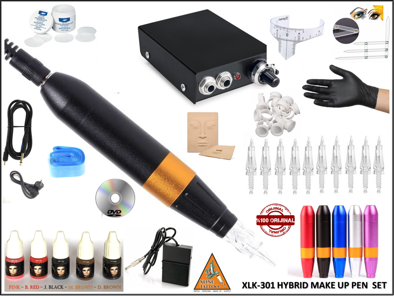 XL-301 HYBRID ÇANTALI SİYAH RENK TATTOO PEN - KALICI MAKYAJ MAKİNASI SETİ - SWISS MOTOR