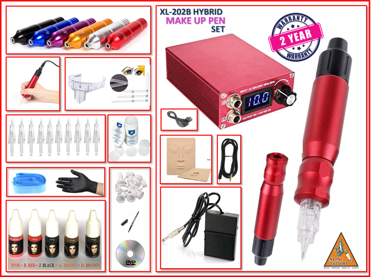 XL-202B HYBRID ÇANTALI REDKALEM TİPİ KARTUŞ İĞNELİ KALICI MAKYAJ MAKİNASI SETİ - İSVİÇRE MOTOR