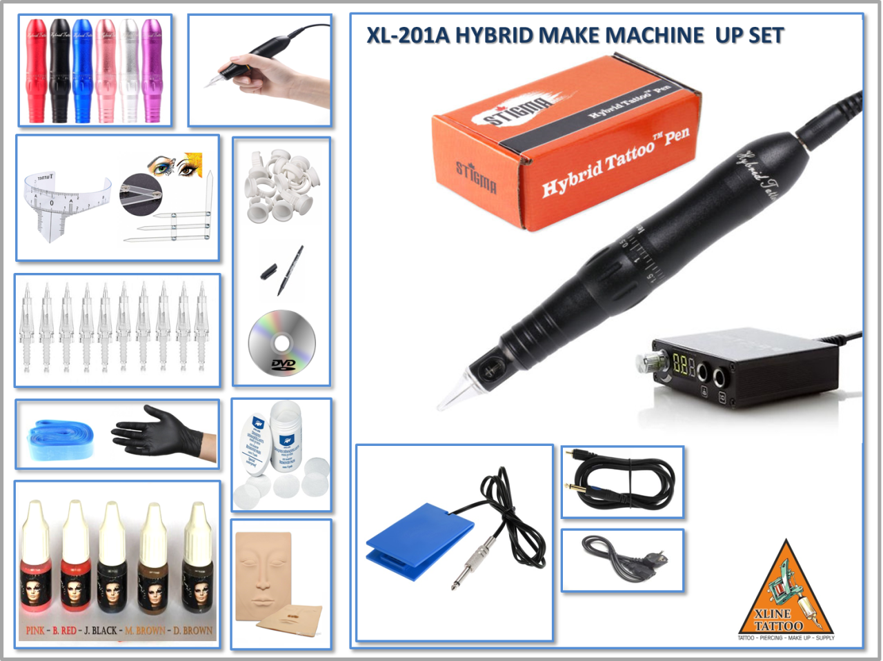 XL-201A HYBRID ÇANTALI AYARLI KALICI MAKYAJ MAKİNASI SETİ - SWISS MOTOR- 2 YIL GARANTİLİ - BLACK