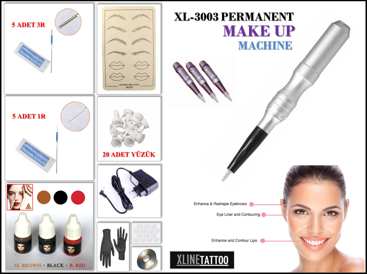 XL-3003 HIZ AYARLI KALEM TİPİ KALICI MAKYAJ MAKİNASI SETİ - 10 PARÇ