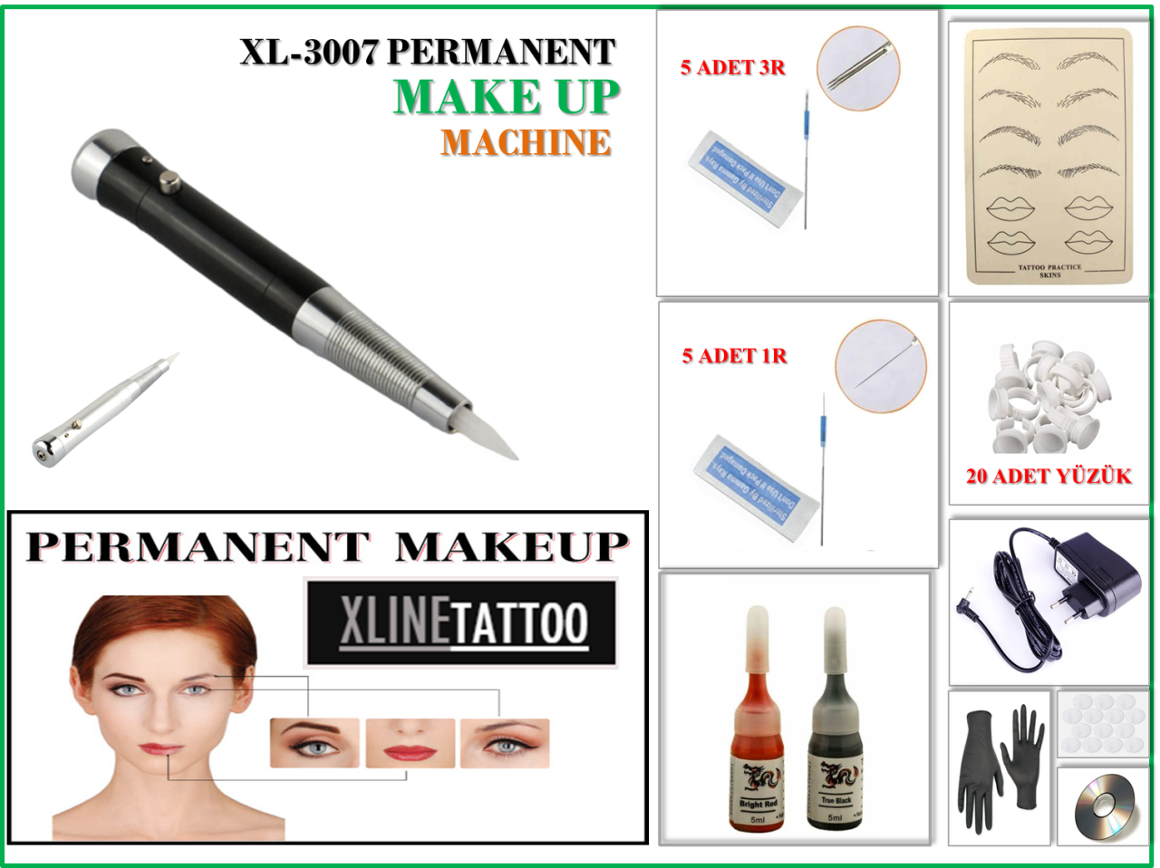 XL-3007 KALEM TİPİ KALICI MAKYAJ MAKİNASI SETİ - 10 PARÇA