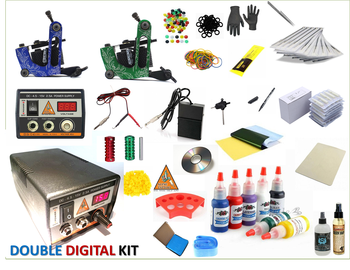 XL-549 DOULE DIGITAL ÇİFT MAKİNALI DÖVME MAKİNASI SETİ PROFESYONEL - BLACK-SILVER