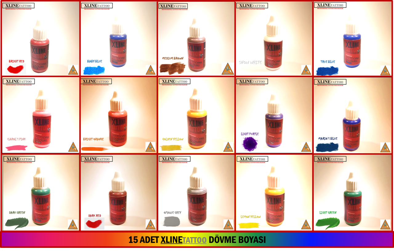 15 ADET XLINE TATTOO DÖVME BOYASI - MÜREKKEBİ ( 15x5 ML )