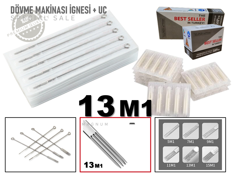 TATTOO DÖVME MAKİNASI İĞNELERİ 13 M1 10 İgne + 10 Uç