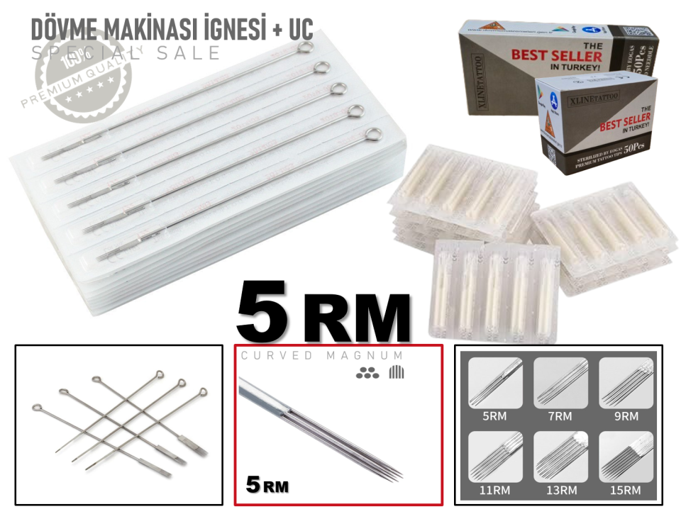 5RM TATTOO DÖVME MAKİNASI İĞNELERİ 50 İgne + 50 Uç