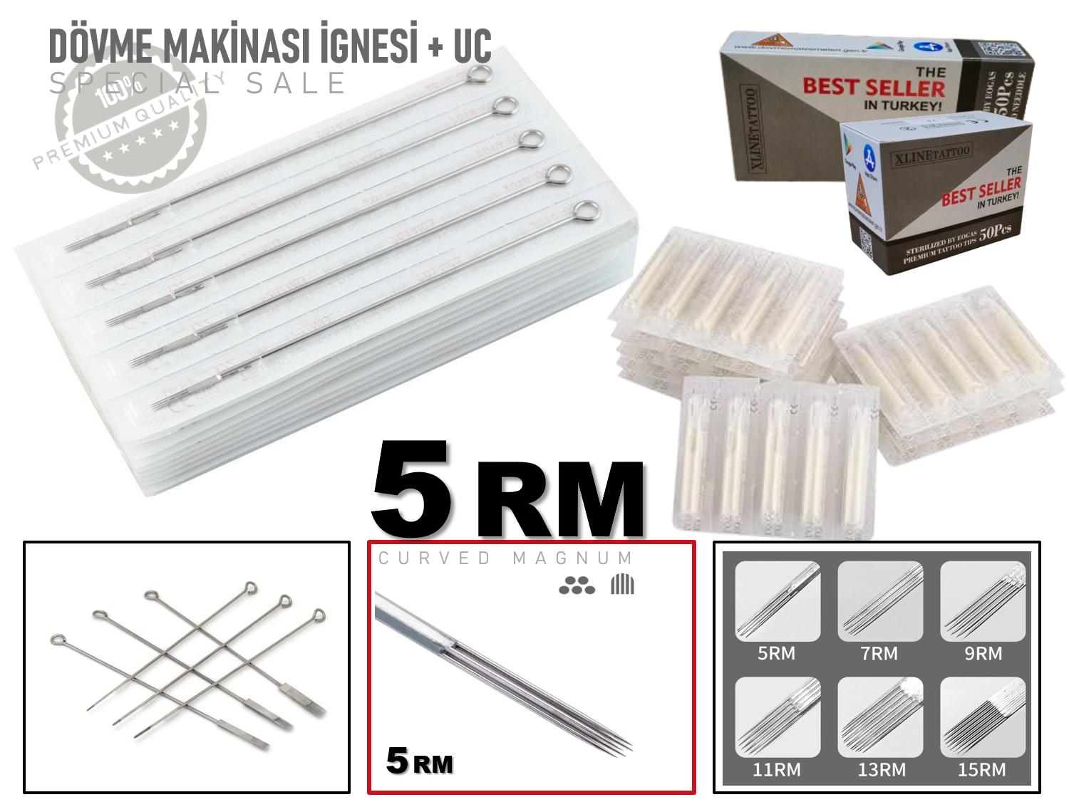 5RM TATTOO DÖVME MAKİNASI İĞNELERİ 100 İgne + 100 Uç
