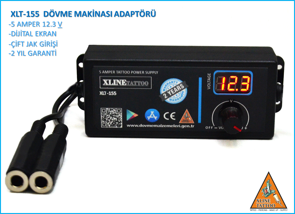XLT-155 5 AMPER ÇİFT JAKLI DİJİTAL EKRANLI TATTOO DÖVME MAKİNASI ADAPTÖRÜ - 2 YIL GARANTİLİ