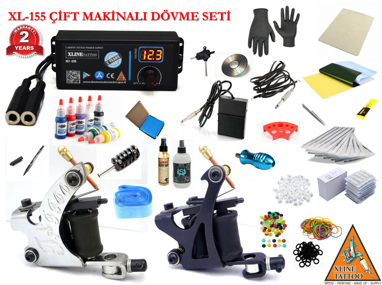 XL-155 ÇİFT MAKİNALI DİJİTAL ADAPTÖRÜLÜ TATTOO DÖVME MAKİNASI SETİ PROFESYONEL