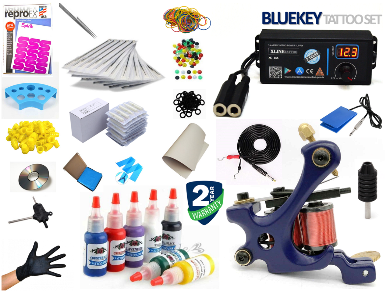 XL-499 BLUEKEY DİJİTAL ADAPTÖRÜLÜ TATTOO DÖVME MAKİNASI SETİ PROFESYONEL