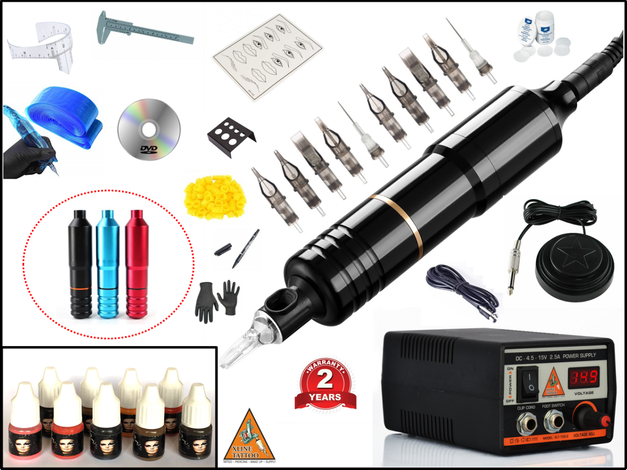 XL-5338A HYBRID ÇANTALI BLACK TATTOO PEN KALICI MAKYAJ MAKİNASI SETİ - MABUCHI MOTOR