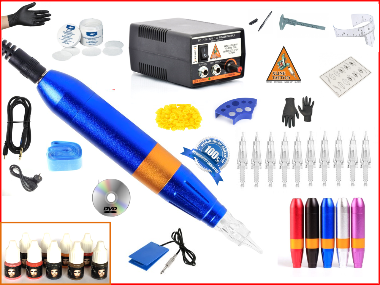 XL-301C HYBRID ÇANTALI  BLUE TATTOO PEN - KALICI MAKYAJ MAKİNASI SETİ - SWISS MOTOR