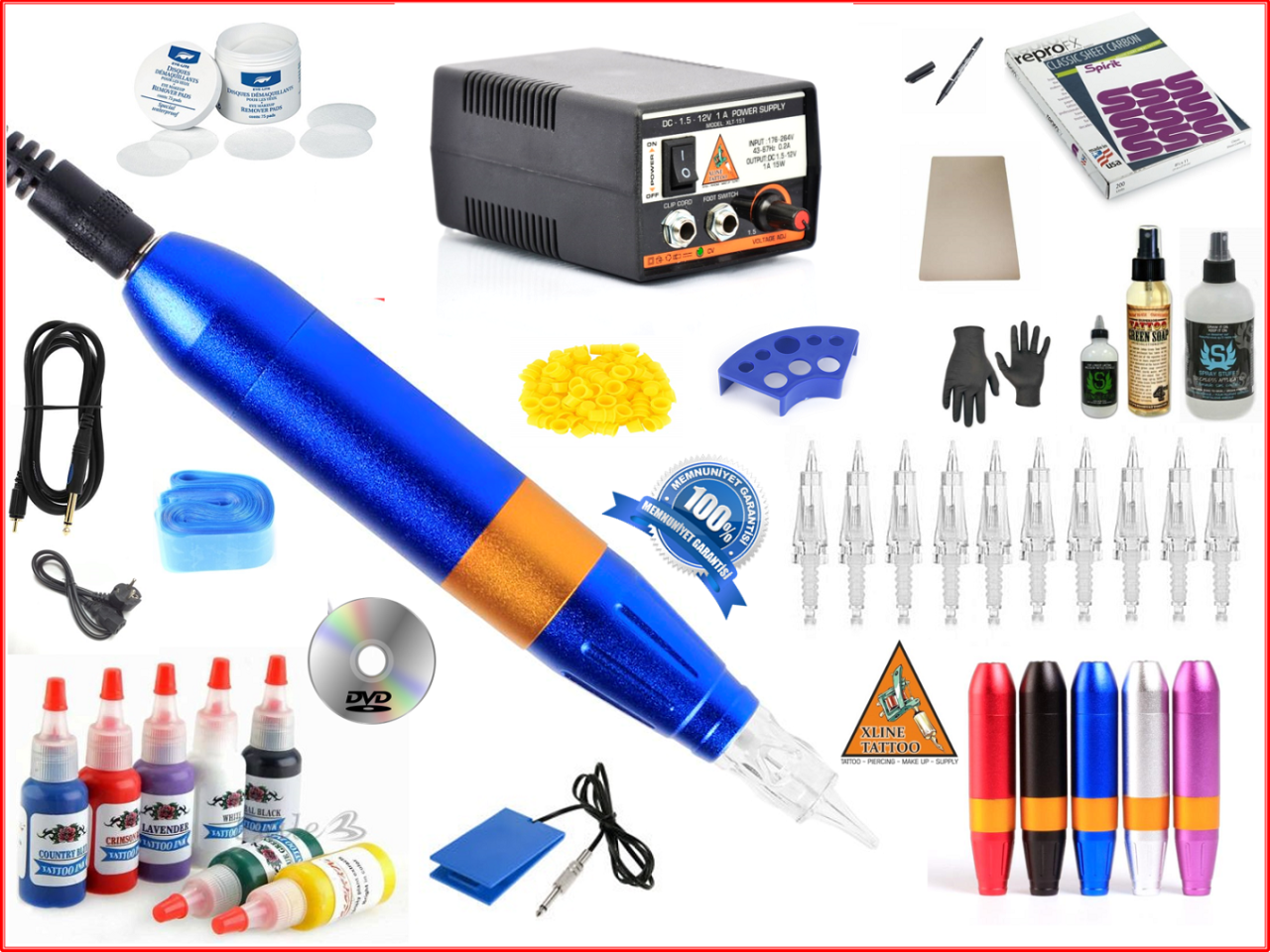 XL-301C HYBRID ÇANTALI SILVER TATTOO PEN DÖVME MAKİNASI SETİ - SWISS MOTOR