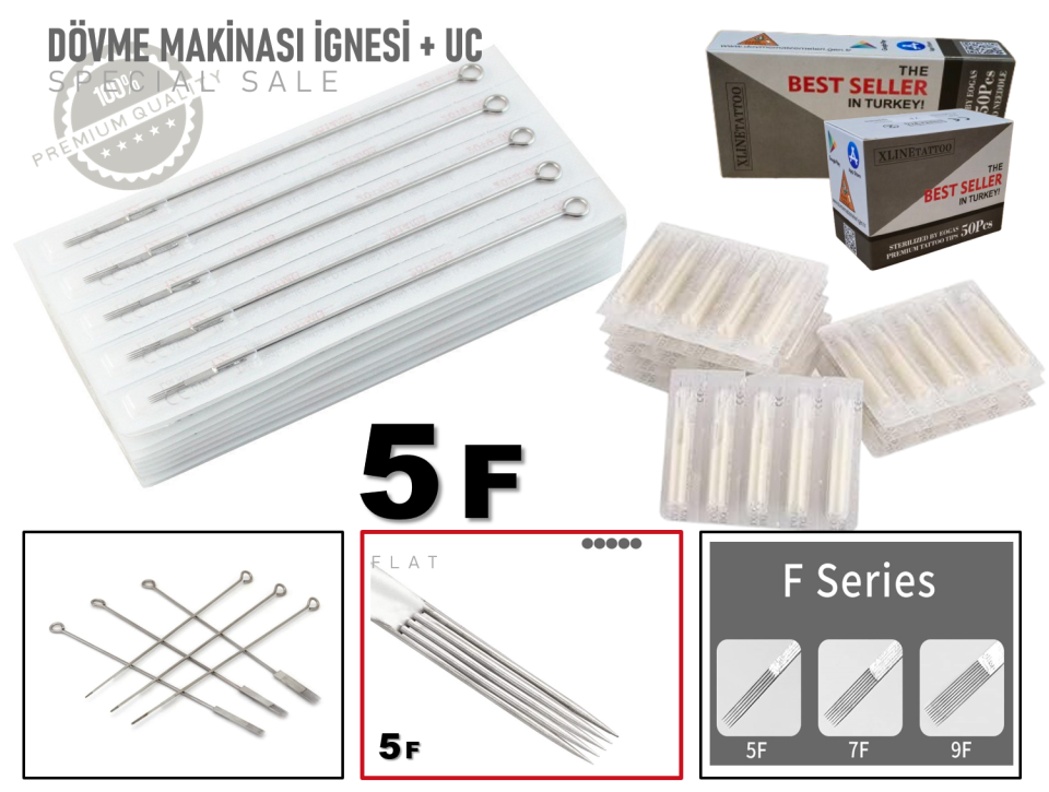 5F TATTOO DÖVME MAKİNASI İĞNELERİ 10 İgne + 10 Uç