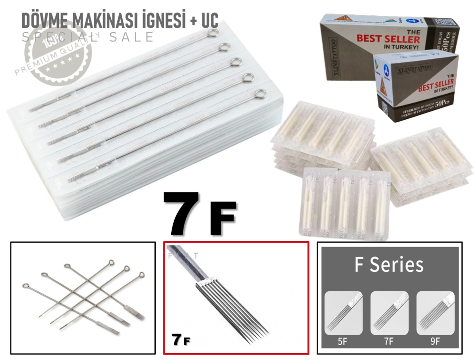 7F TATTOO DÖVME MAKİNASI İĞNELERİ 5 İgne + 5 Uç