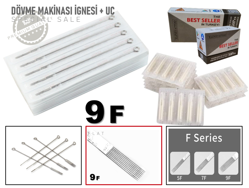 9F TATTOO DÖVME MAKİNASI İĞNELERİ 10 İgne + 10 Uç