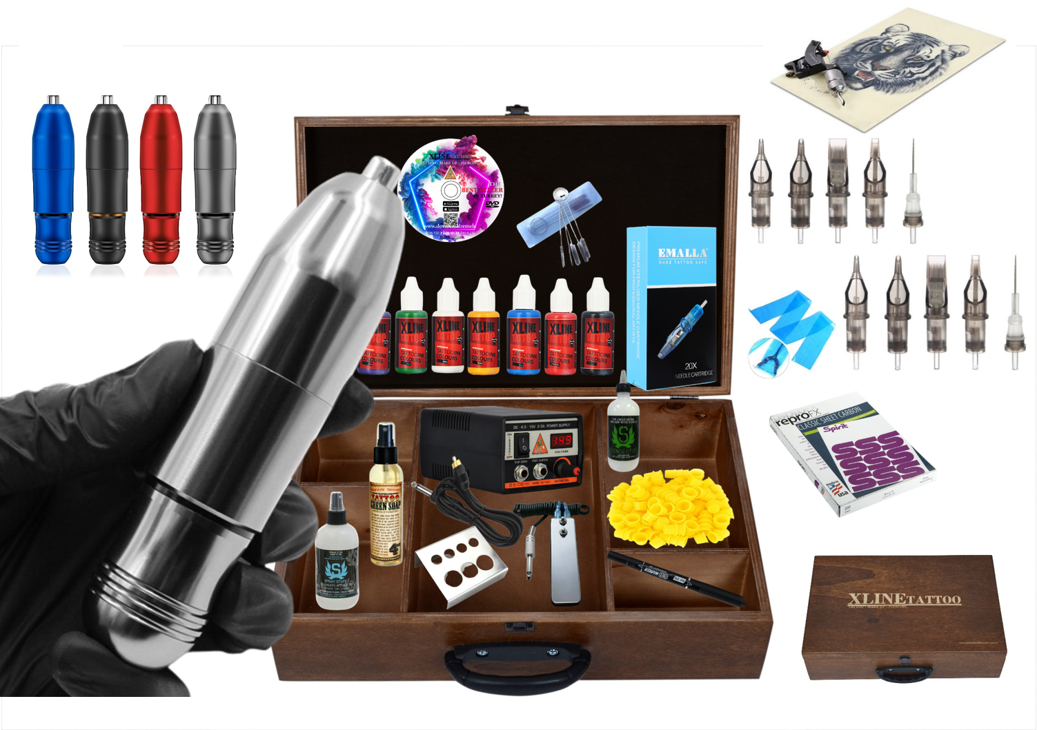 XL-5340D ÇANTALI HYBRID TATTOO PEN DÖVME MAKİNESİ SETİ