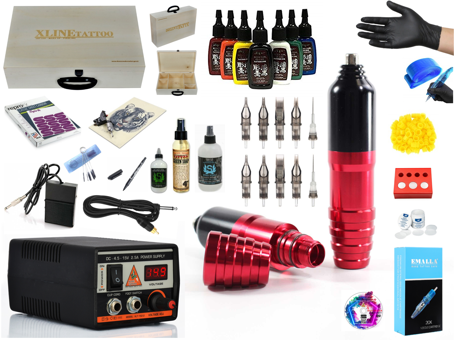 XL-5341B ÇANTALI HYBRID TATTOO PEN DÖVME MAKİNESİ SETİ