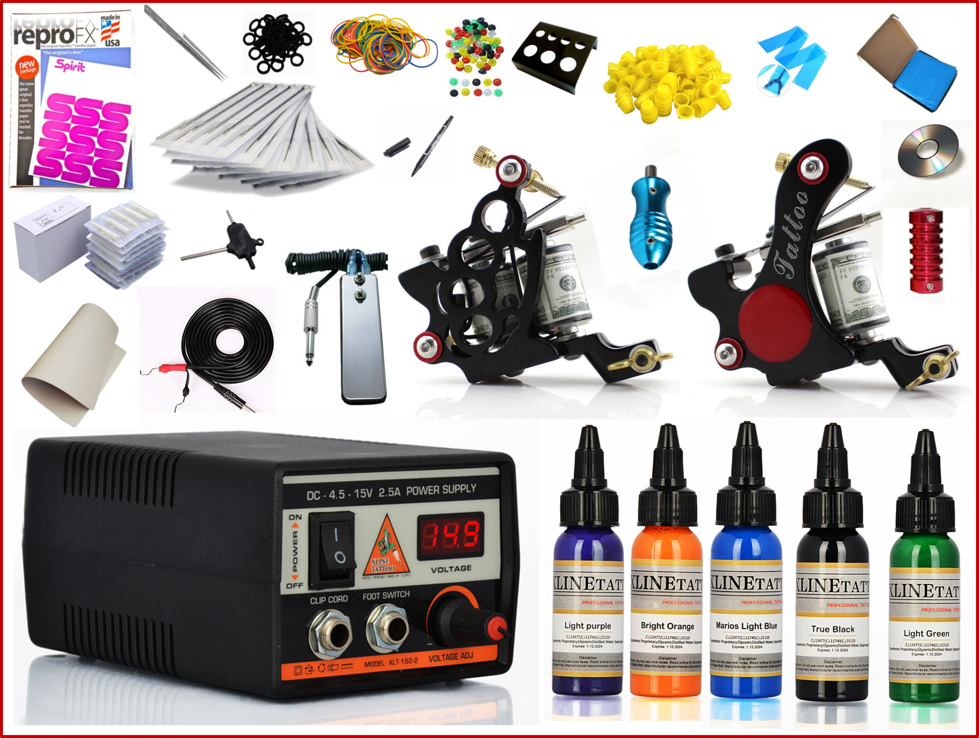 XL-3499 - 2 Makineli Büyük Boyalı Dövme Makinesi Seti Full