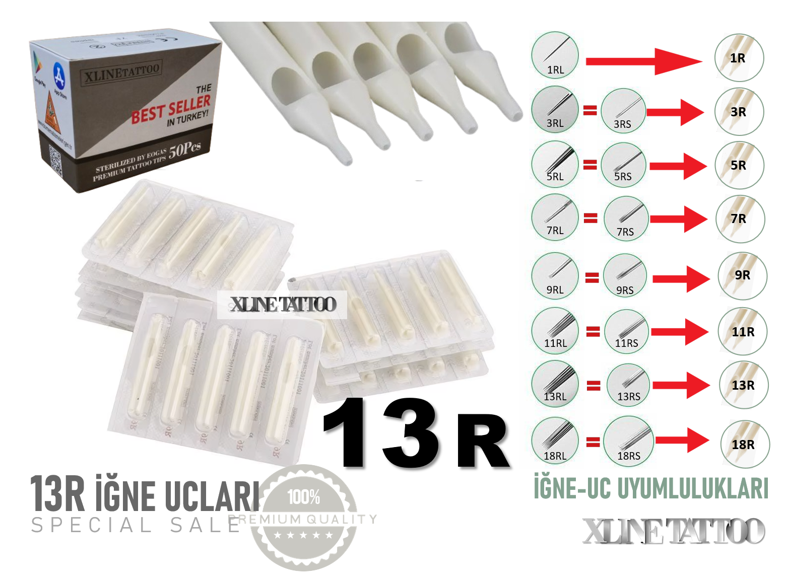 TEK KULLANIMLIK 13R DÖVME İĞNE UÇLARI