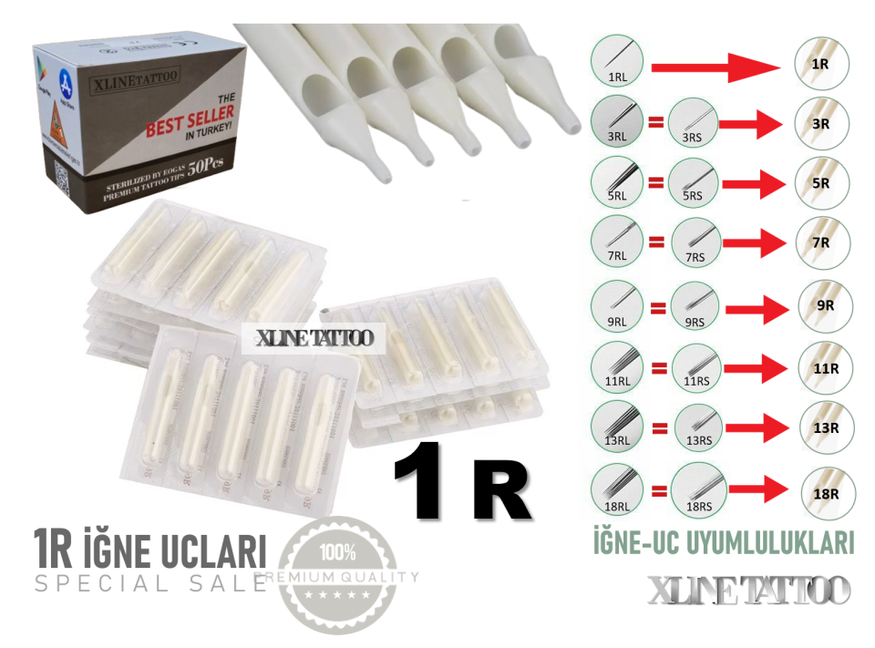 50 ADET DÖVME İĞNE UÇLARI -1R-