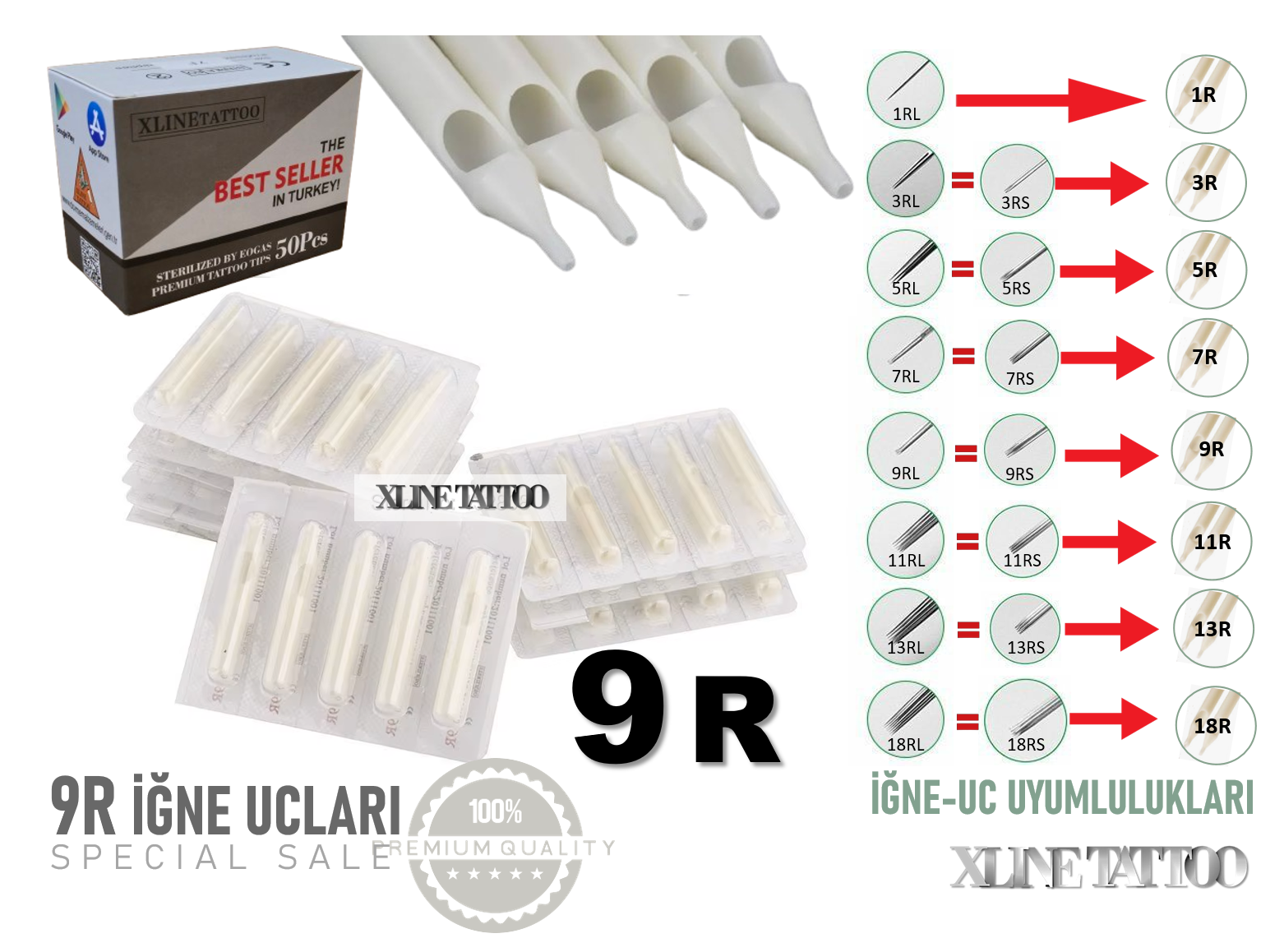 50 ADET DÖVME İĞNE UÇLARI -9R-