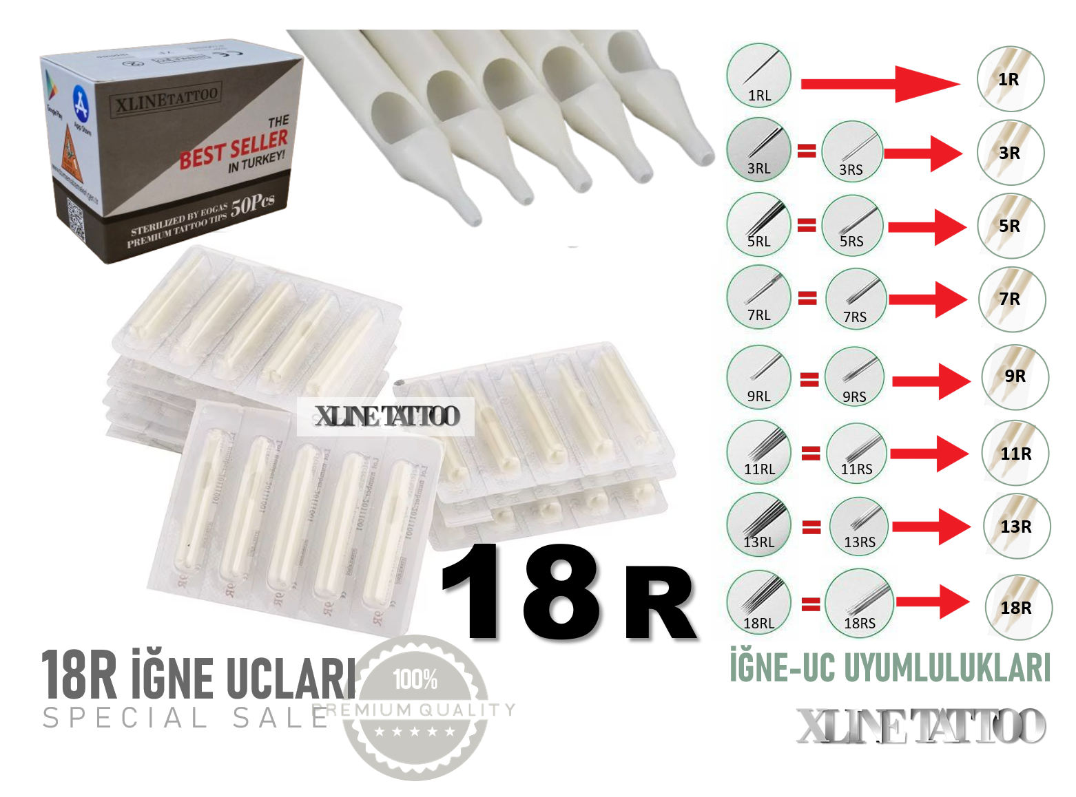 50 ADET DÖVME İĞNE UÇLARI -18R-