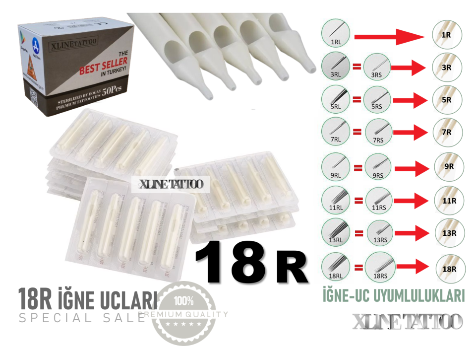 50 ADET DÖVME İĞNE UÇLARI -18R-