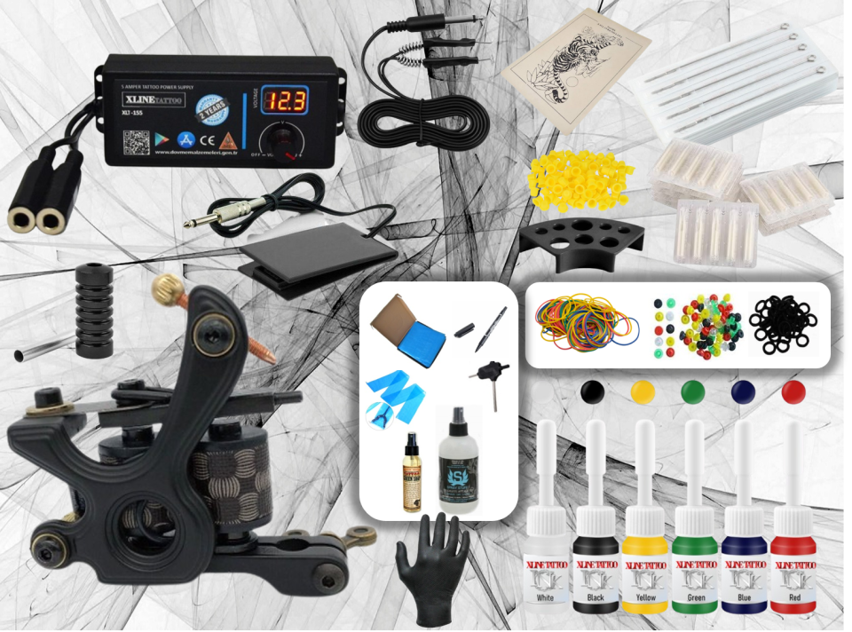 XL-3499 BLACK-WHITE DİJİTAL ADAPTÖRÜLÜ TATTOO DÖVME MAKİNASI SETİ PROFESYONEL