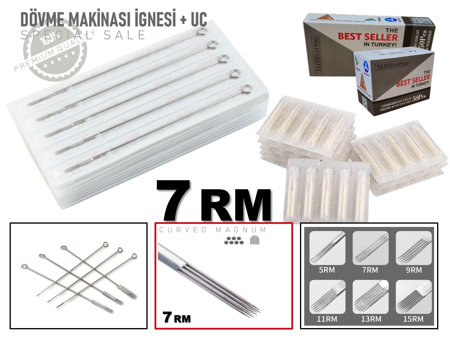 7RM TATTOO DÖVME MAKİNASI İĞNELERİ 5 İgne + 5 Uç