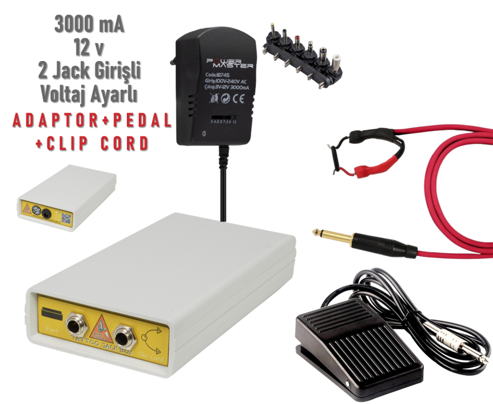 VOLTAJ AYARLI ÇİFT JAKLI ADAPTÖR + PEDAL + CLIP CORD SET