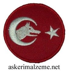 Ayyıldız Kurt Başı Yuvarlak Türk Bayrağı Arma Patch, Peç Model