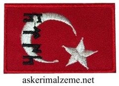 Türk Bayrağı Arması Göktürkçe Türk Yazılı Cırtlı Patch, Peç Model 2