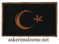 Türk Bayrağı Arması Siyah Eskitme Patch, Peç Model