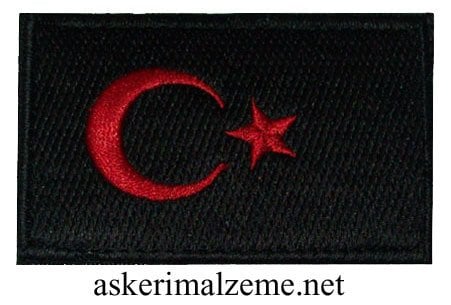 Türk Bayrağı Arması Siyah Renk Kırmızı Ayyıldız Patch, Peç Model Cırtlı