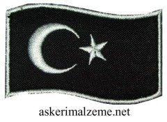 Türk Bayrağı Dalgalanan Siyah Renk Cırtlı Patch, Peç Model