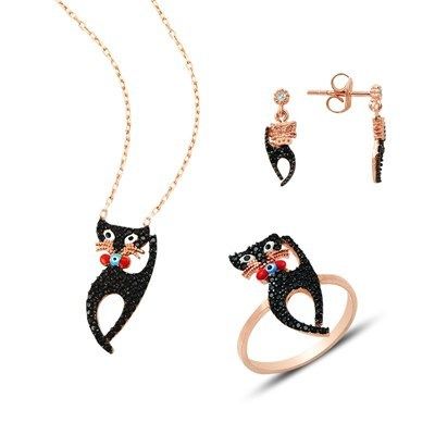 cat rose earrings ring necklace set