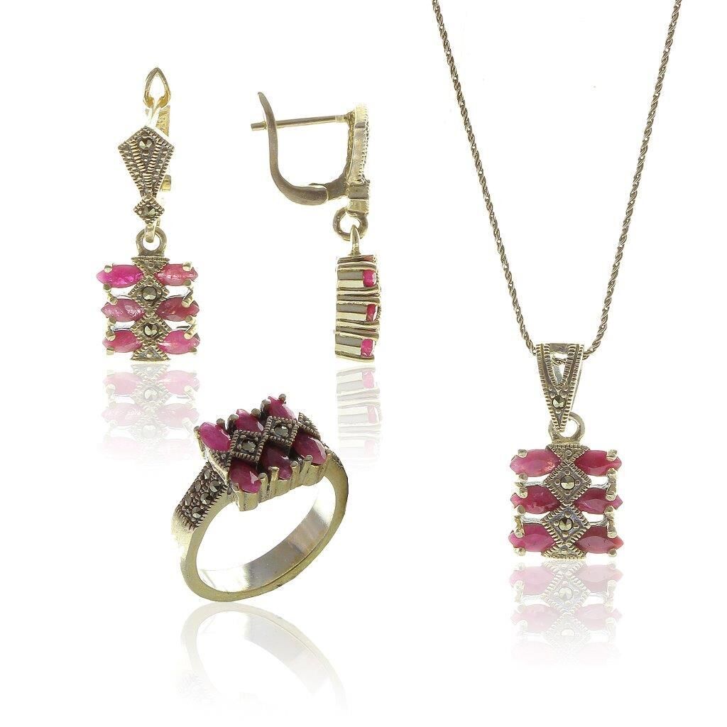 Trinity set with root ruby and marcasite