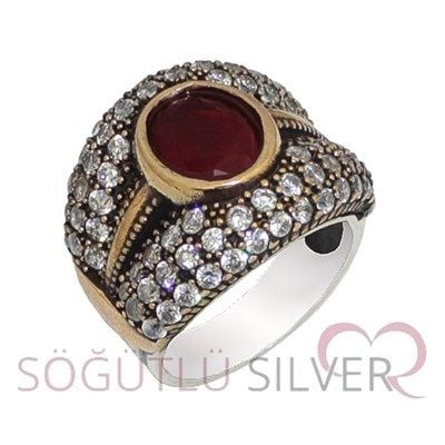 Authentic ring with root ruby and zircon stone