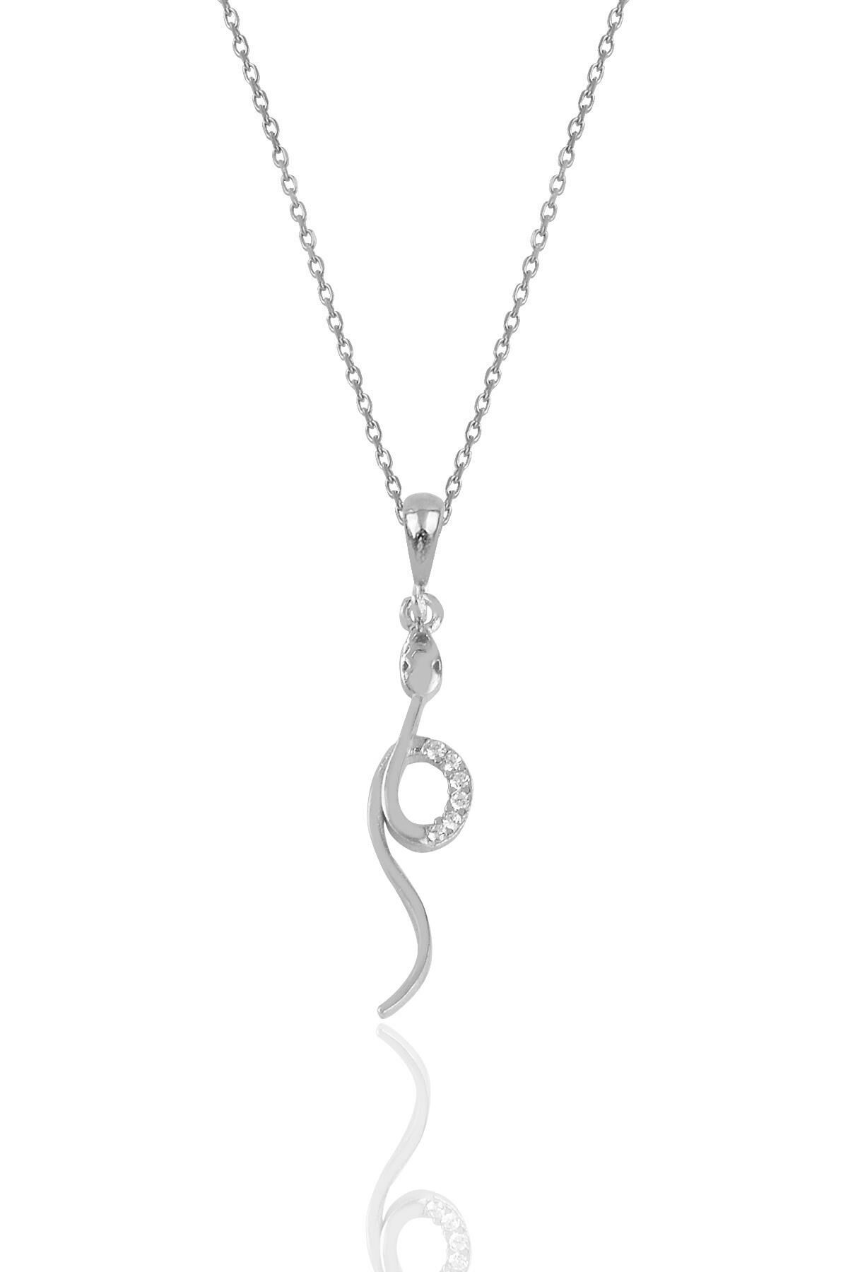 Gümüş rodyumlu zirkon taşlı  yılan kolye SGTL12063RODAJ