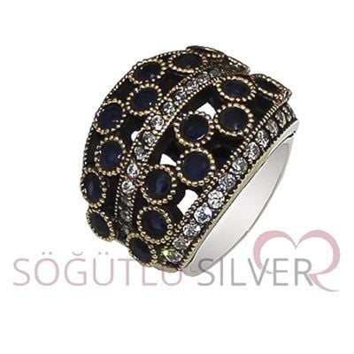 Authentic ring with sapphire vezircon stone