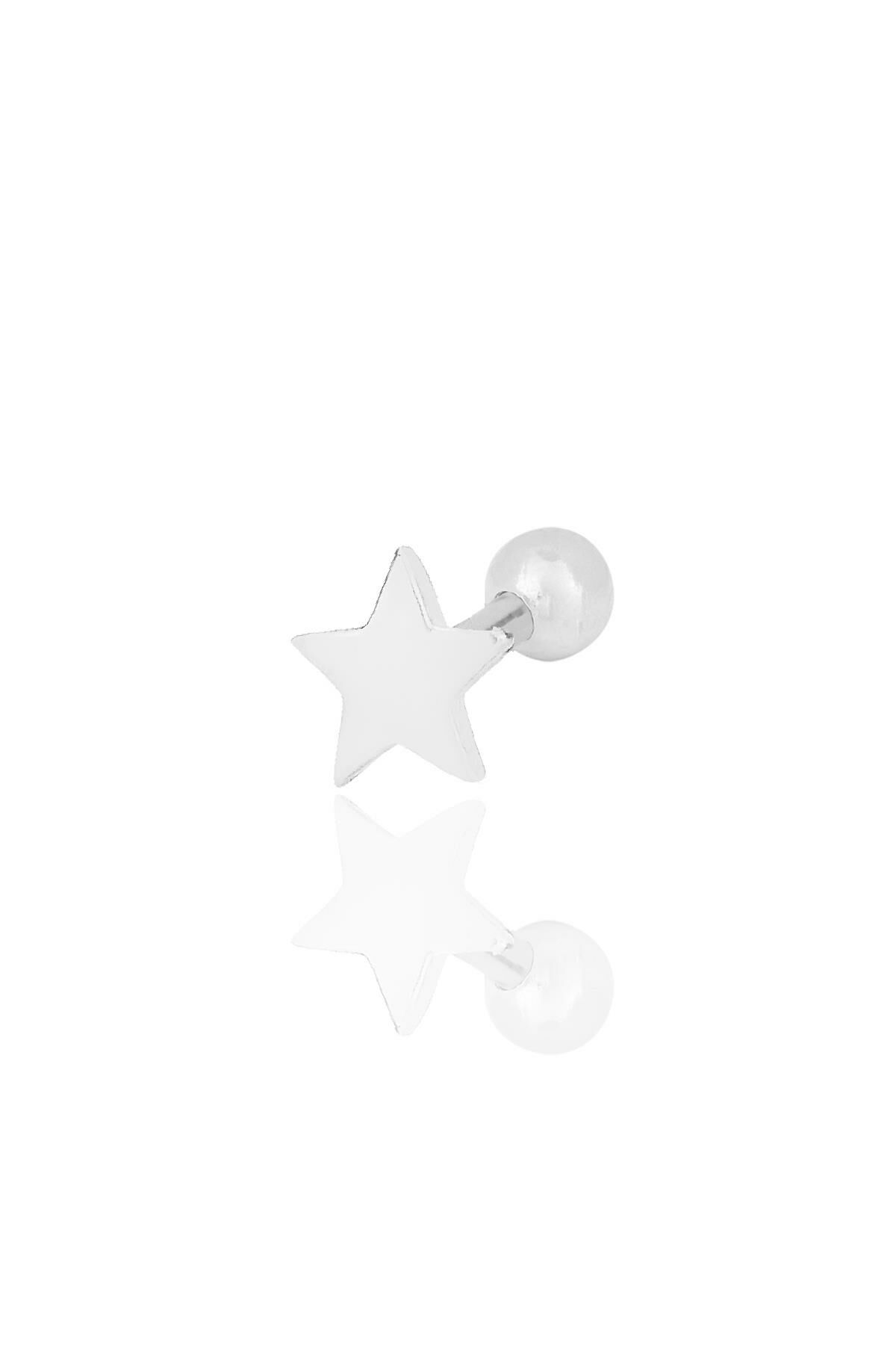 Gümüş rodyumlu yıldız modeli Tragus helix Piercing küpe SGTL12318RODAJ