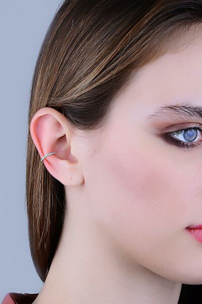 Gümüş rose turkuaz taşlı sıkıştırmalı kıkırdak küpe ear cuff SGTL11966ROSE