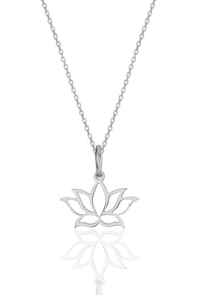 Gümüş rodyumlu sonsuz yaşamın simgesi lotus çiçeği kolye  SGTL11869RODAJ