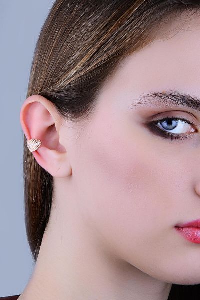 Gümüş rose zirkon taşlı yaprak modeli sıkıştırmalı kıkırdak küpe  ear cuff SGTL11963BEYAZ