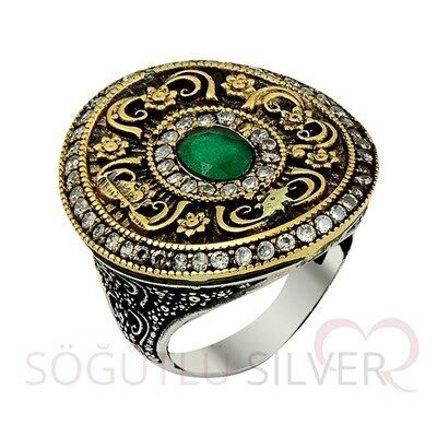 authentic ring with root emerald stone