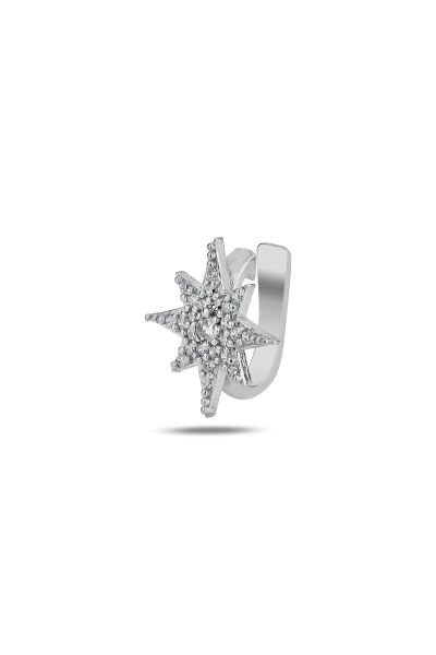 Gümüş rodyumlu zirkon taşlı sıkıştırmalı kutup yıldızı kıkırdak küpe ear cuff SGTL11959RODAJ