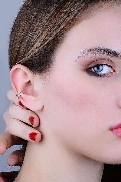 Gümüş rodyumlu sade ear cuff kıkırdak küpe SGTL11958RODAJ