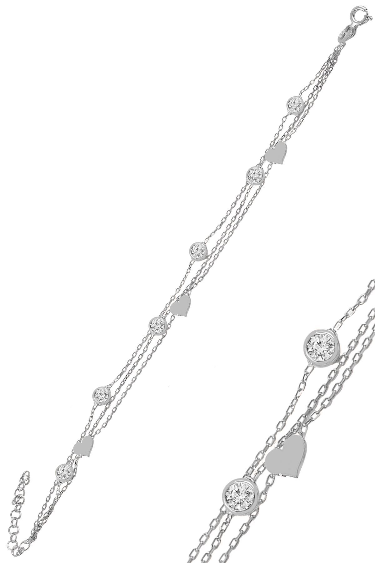 Gümüş  rodyumlu zirkon taşlı kalp figürlü bileklik SGTL11011RODAJ